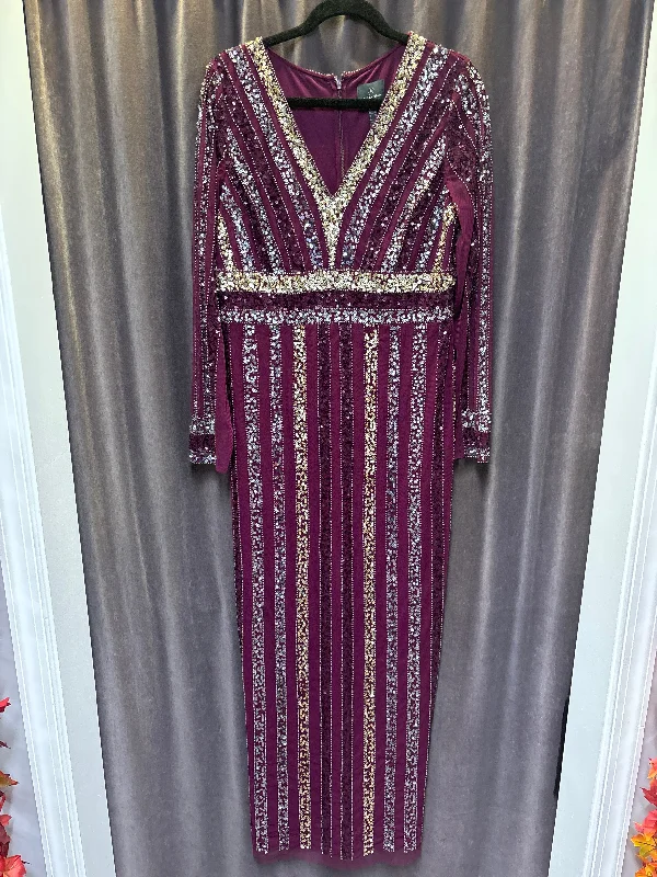 Adrianna Papell Sequin Stripe Evening Dress - Size 14 Glamorous Sequin Dress