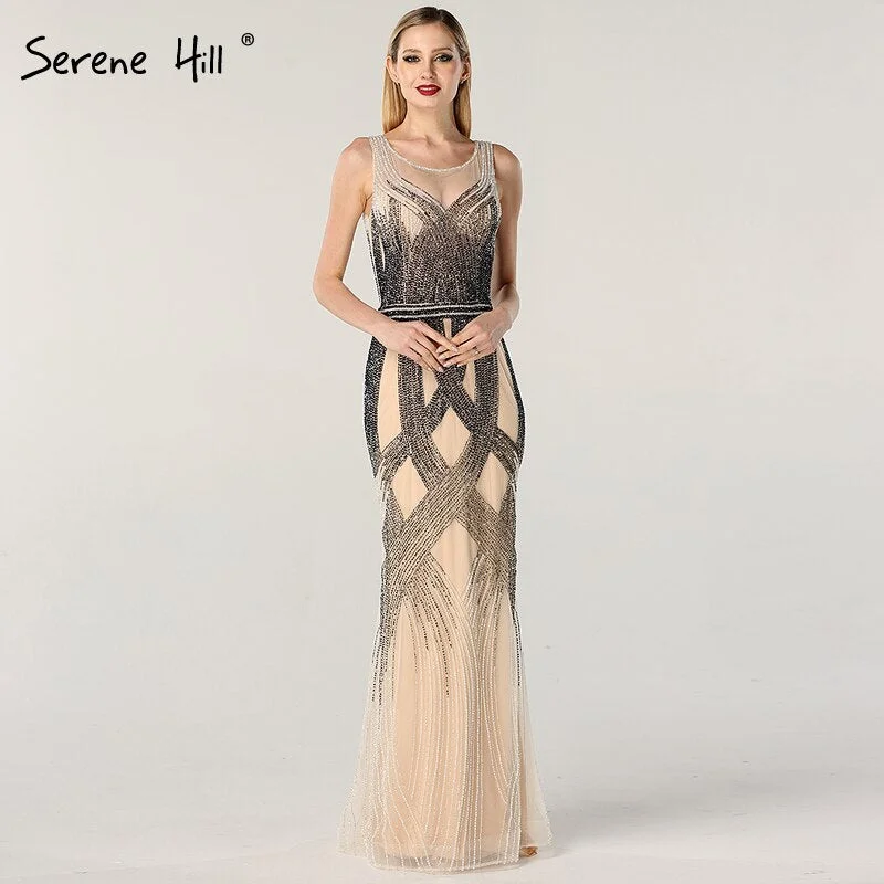 On Sale no return no refundSale Dubai Latest Design Blue Gold Sleeveless Evening Dresses 2024 Beading Sequined Luxury Evening Dress Long Real Photo LA60783 Sequin A-line Dress