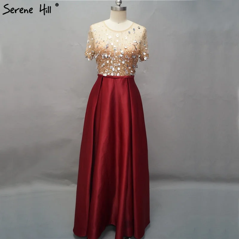 On Sale No Return No Refund Dubai Wine Red Short Sleeves Evening Dresses Design 2024 Satin Sequined Beading Beach Evening Gowns Serene Hill LA60740 Sequin Dress Fit On Sale No Return No Refund Dubai Wine Red Short Sleeves Evening Dresses Design 2024 Satin Sequined Beading Beach Evening Gowns Serene Hill LA60740 Sequin Dress Fit