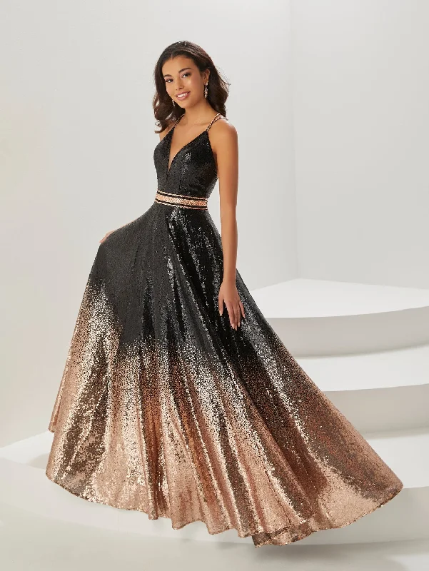 Ombre Sequin Sleeveless A-line Gown by Tiffany Designs 16941 Sequin Dress Look