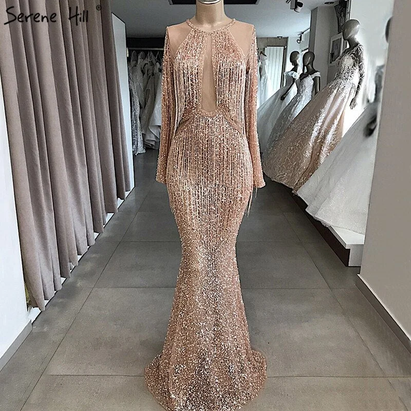 On Sale no return no refundSale Rose Gold Mermaid Long Sleeve Evening Dresses 2024 Sequined Beading Tassel Luxury Formal Dress Serene Hill LA70037 Elegant Sequin Dress On Sale no return no refundSale Rose Gold Mermaid Long Sleeve Evening Dresses 2024 Sequined Beading Tassel Luxury Formal Dress Serene Hill LA70037 Elegant Sequin Dress