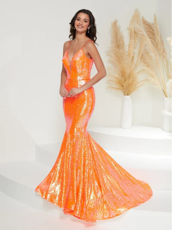 Sequin V-Neck Mermaid Dress by Tiffany Designs 16928 Sequin Dress Style