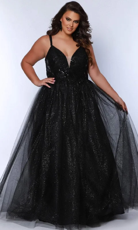 Sydney's Closet SC7371 - Sequin Embellished V-Neck Gown Sequin Dress Dressy