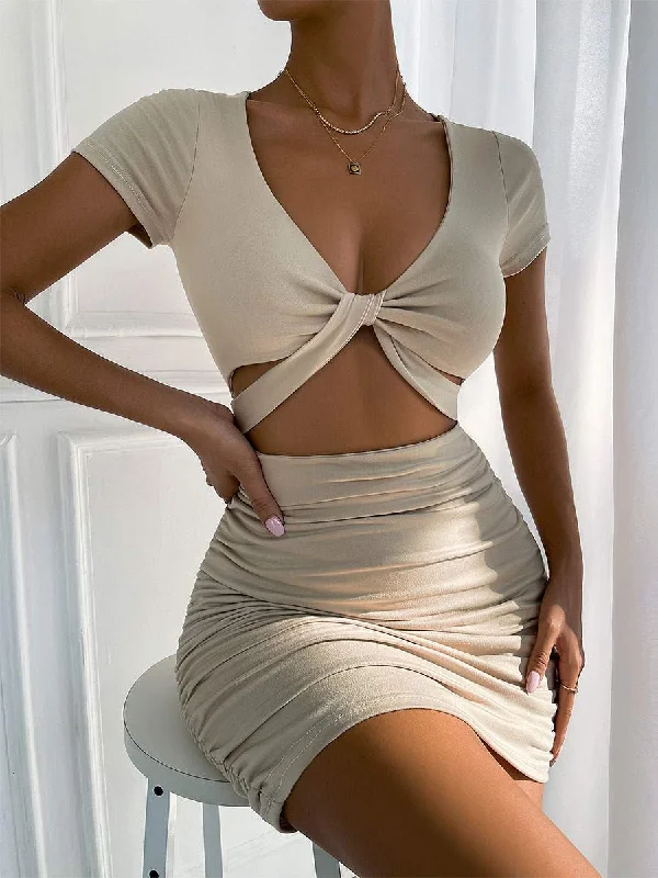 BODYCON DRESSES APRICOT SHORT SLEEVES SEXY VNECK BODYCONSCIOUS DRESS SHEATH DRESS Trendy Bodycon Gown