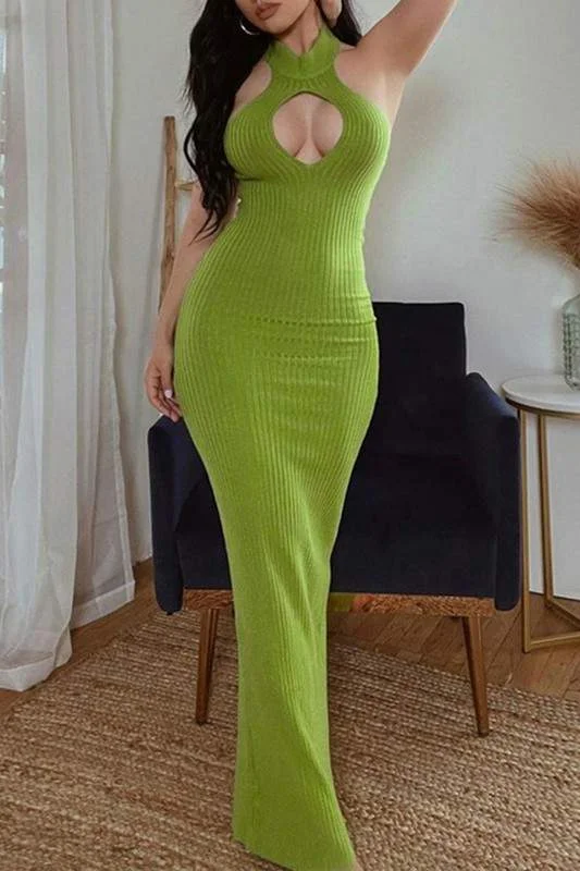 HALTER BODYCON LONG DRESS Chic Bodycon Gown