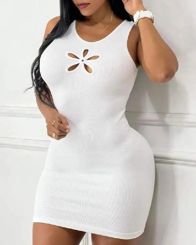 HOLLOW OUT FLORAL PATTERN SLEEVELESS BODYCON DRESS Party Bodycon Dress