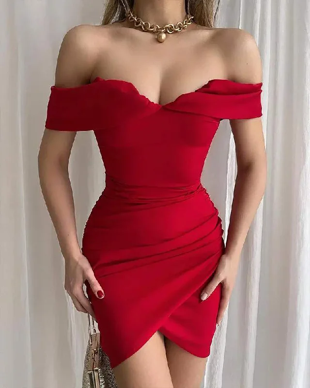 OFF SHOULDER RUCHED BODYCON DRESS Lace Bodycon Dress