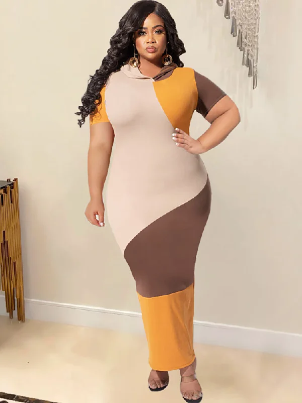 Short Sleeve Color Block Bodycon Hoodies Dress Flirty Bodycon Dress