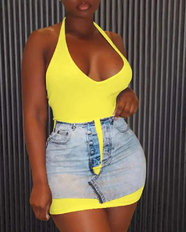 PLUS SIZE HALTER SLEEVELESS 2 IN 1 BODYCON DRESS Trendy Bodycon Gown