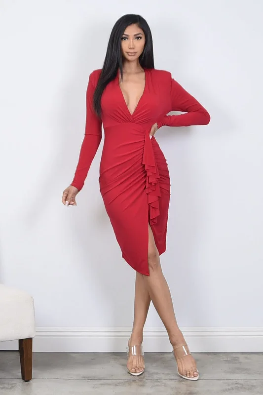 Red Long Sleeve Bodycon Dress | Bella Chic Bold Bodycon Look