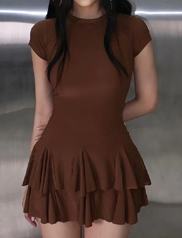 Round Neck Tiered Ruffle Bodycon Short Dress Stylish Bodycon Dress