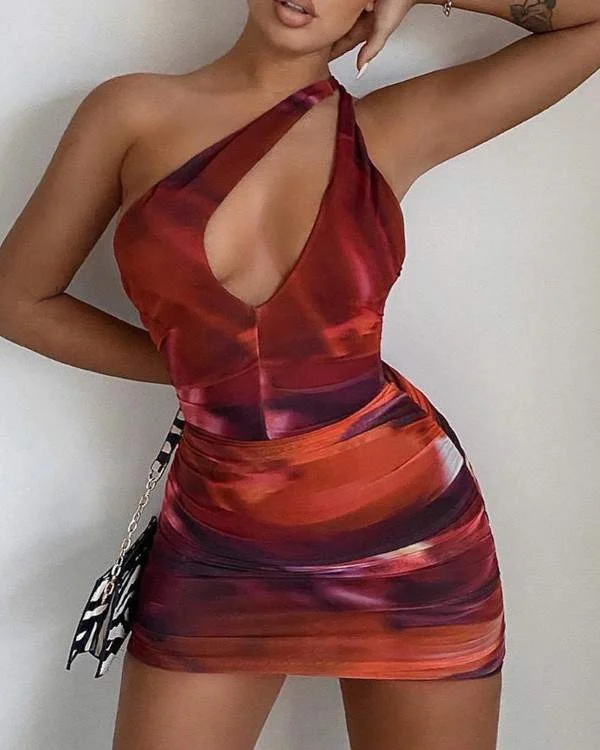 Tie Dye Print Backless Ruched Bodycon Dress Bodycon Dress Chic