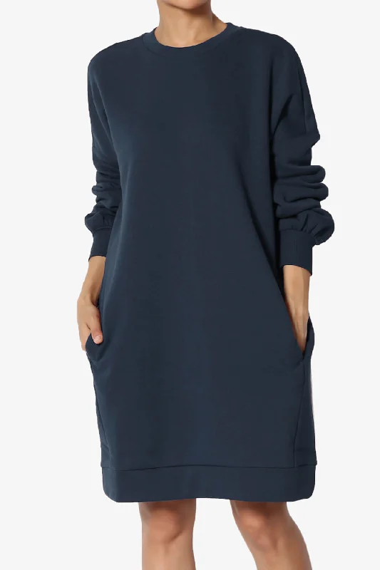 Accie Crew Neck Tunic Sweatshirt Tied Shirt Dress