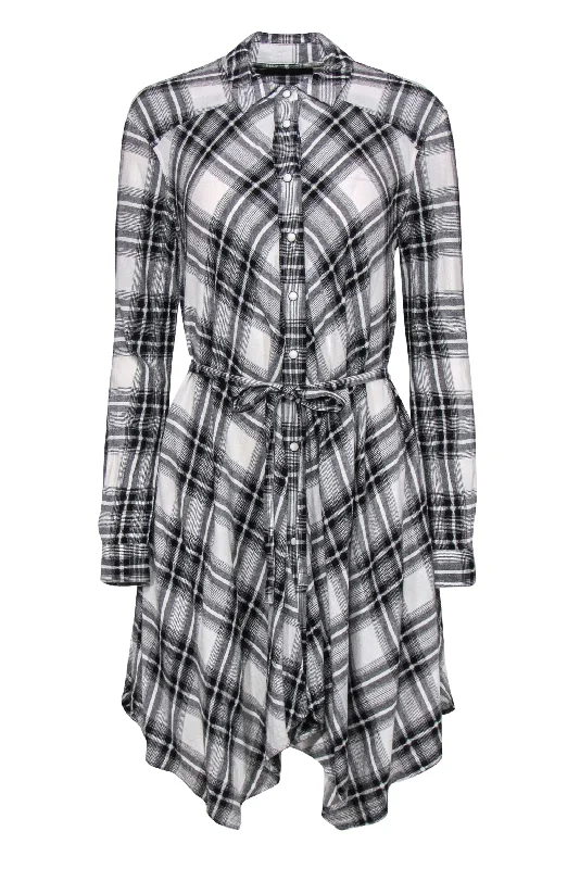 All Saints - Black & White Plaid Button-Up Belted Shirt Dress Sz S Floral Shirt Dress