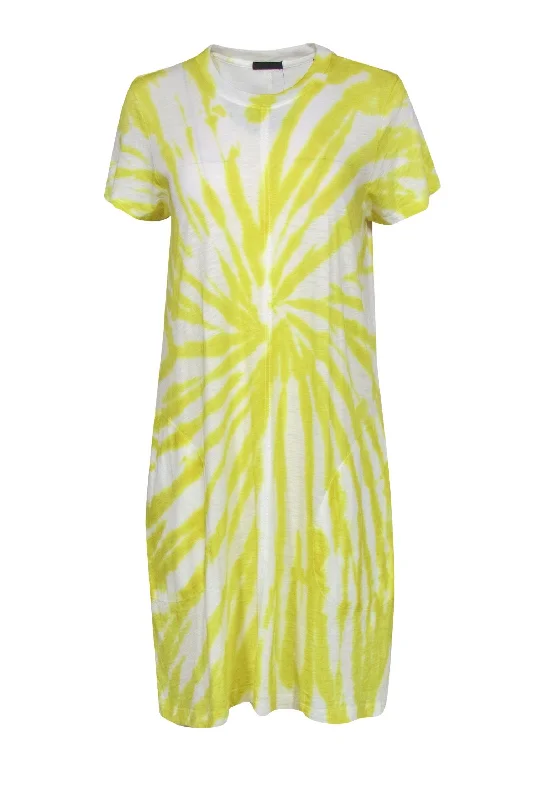 ATM - Yellow Tie-Dye Print T-Shirt Dress Sz L Ruffled Shirt Dress