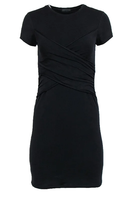 ATM - Black Draped Cotton Blend T-Shirt Dress Sz S Vintage Shirt Dress
