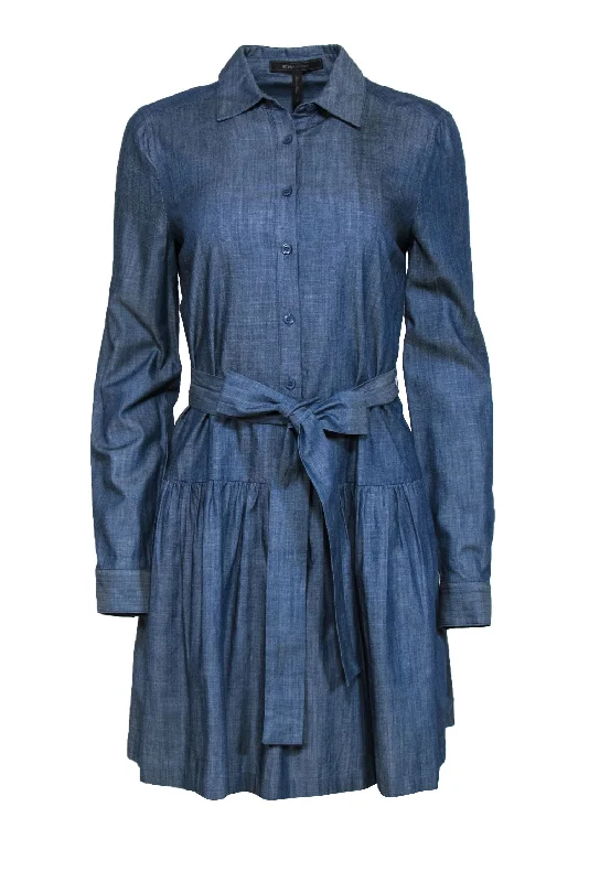 BCBG Max Azria - Dark Wash Chambray Button-Up Belted Shirtdress Sz S Long Sleeve Shirt Dress BCBG Max Azria - Dark Wash Chambray Button-Up Belted Shirtdress Sz S Long Sleeve Shirt Dress