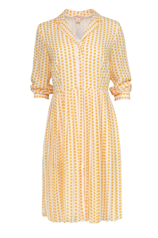 Brooks Brothers - Yellow & White Polka Dot Button-Up Pleated Shirtdress Sz 4 Casual Fit Shirt