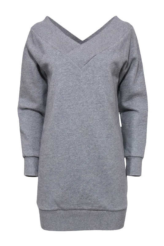Burberry - Gray Off-the-Shoulder Sweatshirt Dress Sz S Layered Shirt Dress