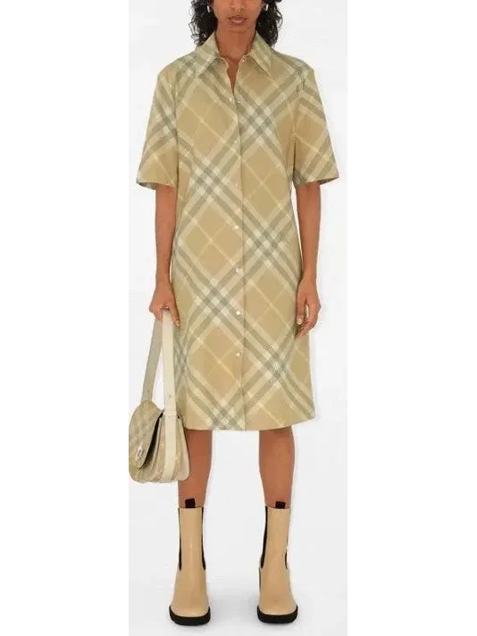 Check Cotton Shirt Dress, Flax Shirt Dress Fashion