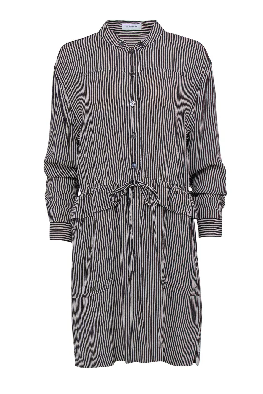 Equipment - Cream & Black Striped "Lizza" Shirtdress Sz 6 Shift Shirt Dress