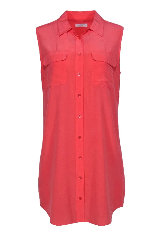 Equipment - Watermelon Pink Collared Silk Shirtdress Sz M Silk Shirt Dress