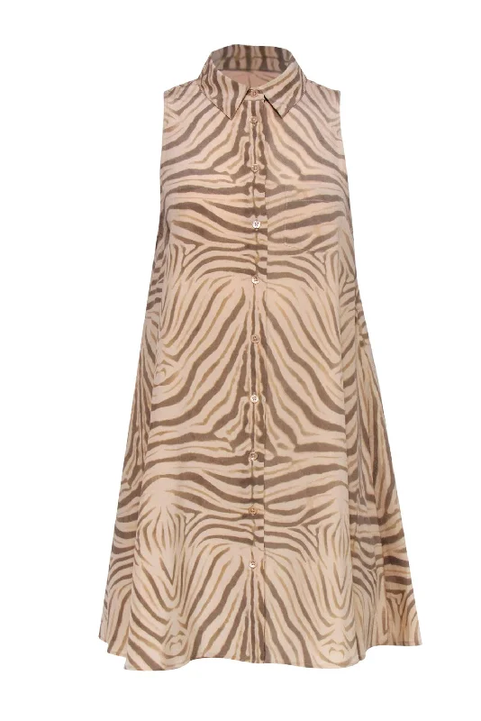 Equipment - Beige Zebra Print Sleeveless Silk “Mina” Shirtdress Sz S Basic Shirt Dress Equipment - Beige Zebra Print Sleeveless Silk “Mina” Shirtdress Sz S Basic Shirt Dress