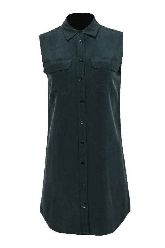 Equipment - Green Silk Sleeveless Shirtdress Sz XS Short Shirt Dress