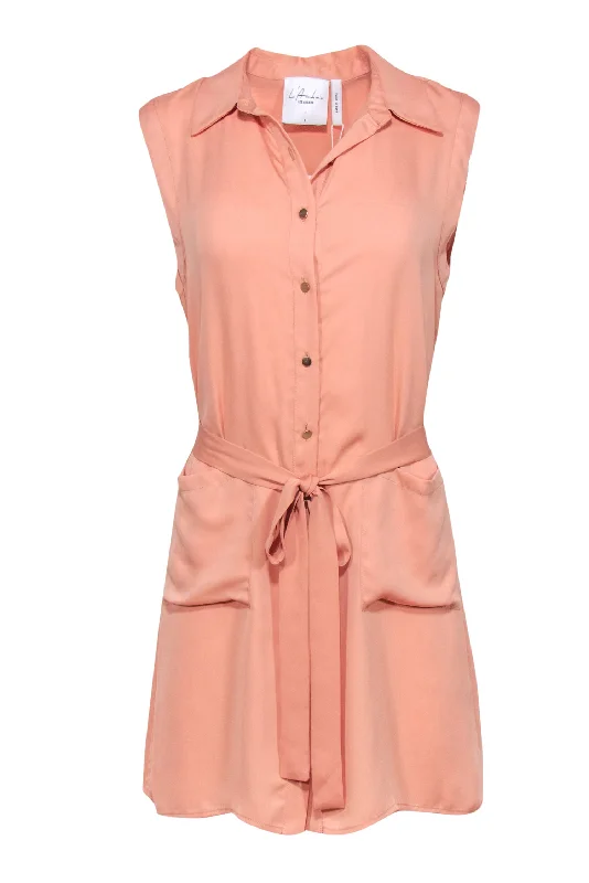 L'Acadamie - Dusty Rose Sleeveless Silky Shirt Dress Sz S Shirt Dress Style