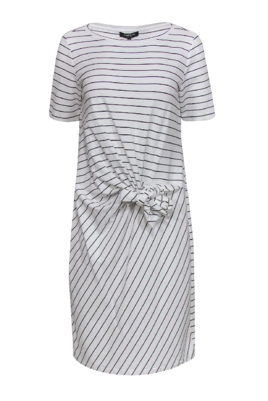 Lafayette 148 - White & Black Striped Tied T-Shirt Dress Sz M Lace Shirt Dress