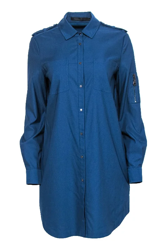 L.A.M.B. - Navy Shirt Shift Dress Sz 6 Silk Shirt Dress