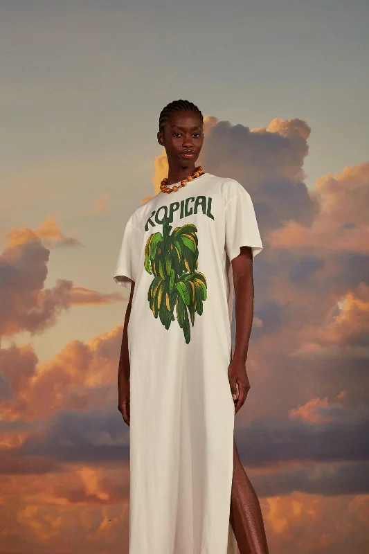 Off-White Tropical Organic Cotton T-Shirt Dress Shirt Dress Wrap