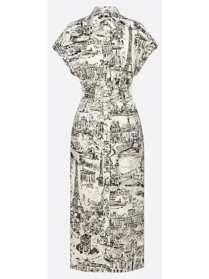 ParisMotif White and Black Mid-Length Shirt Dress Sleeveless Shirt Dress