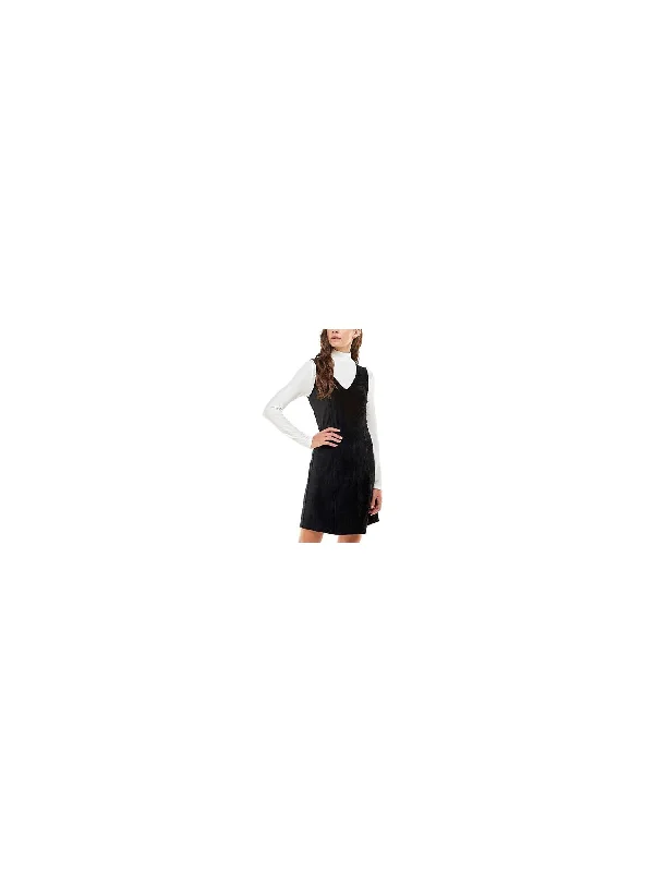 PLANET GOLD Womens Black Zippered Pleated Mock Neck Long Sleeve Shirt Sleeveless V Neck Above The Knee Sheath Dress Classic Shirt Dress PLANET GOLD Womens Black Zippered Pleated Mock Neck Long Sleeve Shirt Sleeveless V Neck Above The Knee Sheath Dress Classic Shirt Dress
