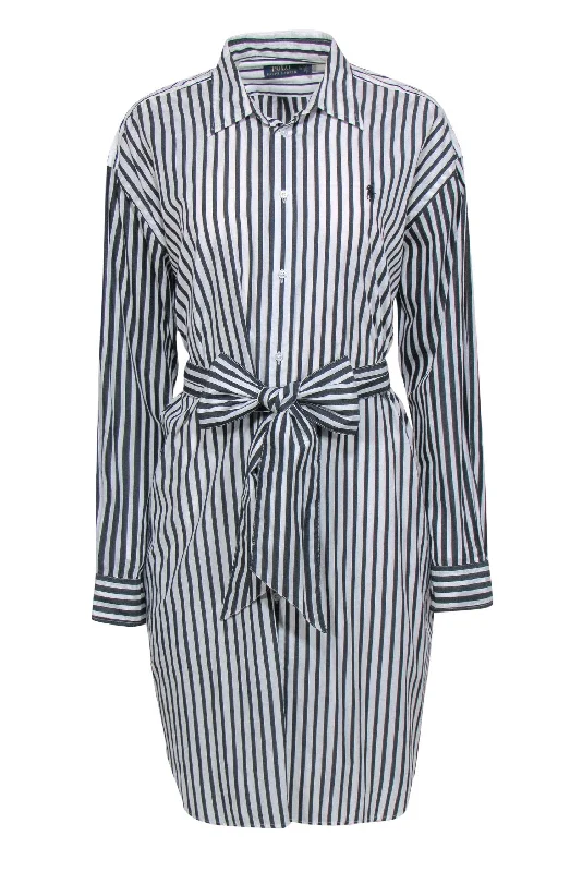 Polo Ralph Lauren - White & Black Striped Belted Shirtdress Sz 14 Comfortable Shirt Dress Polo Ralph Lauren - White & Black Striped Belted Shirtdress Sz 14 Comfortable Shirt Dress