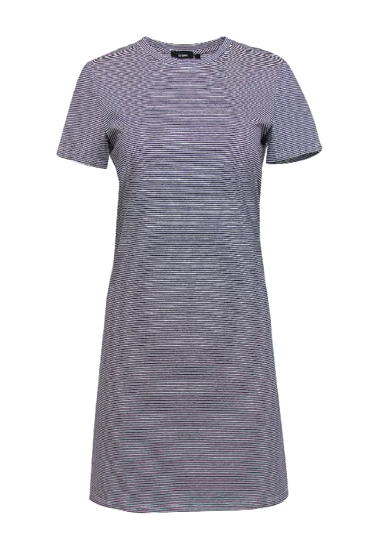 Theory - Dark Navy & White Striped Crew Neck Knit T-Shirt Dress Sz S Soft Cotton Shirt Theory - Dark Navy & White Striped Crew Neck Knit T-Shirt Dress Sz S Soft Cotton Shirt