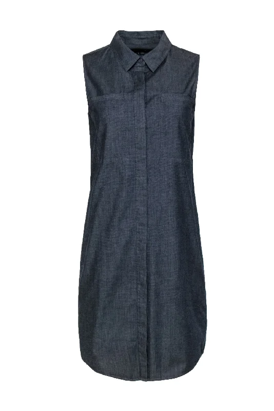 Theory - Dark Wash Chambray Button-Up Sleeveless Shirtdress Sz S Shirt Dress Casual