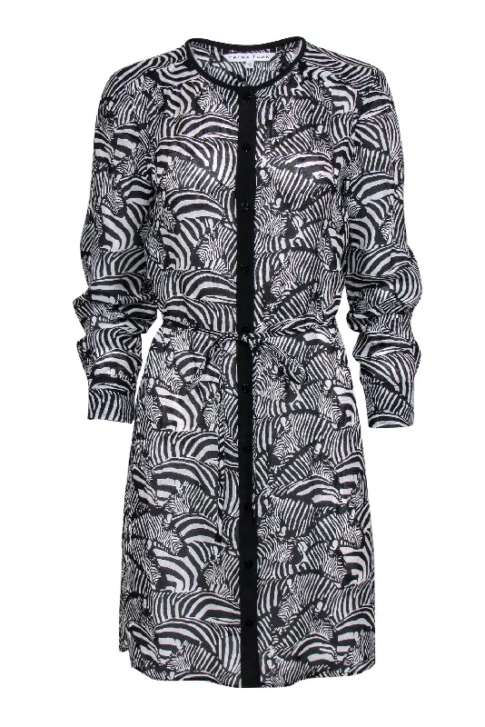 Trina Turk - White & Black Zebra Print Button-Up Belted Shirtdress Sz 4 Shirt Dress Casual
