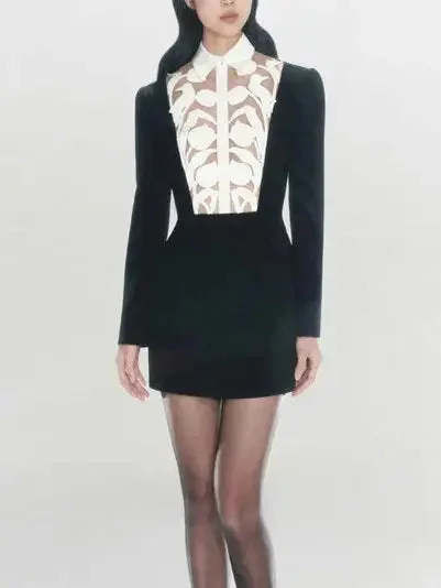 Tulip-Detail Bicolor A-Line Dress with Shirt-Collar Simple Shirt Dress