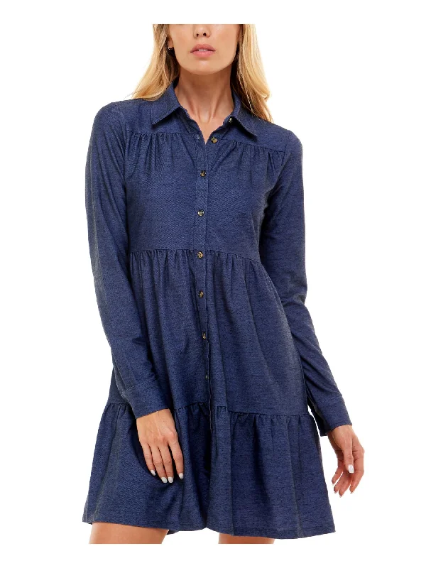 ULTRA FLIRT Womens Stretch Pleated Cuffed Sleeve Point Collar Short Shirt Dress Wrap Shirt Dress ULTRA FLIRT Womens Stretch Pleated Cuffed Sleeve Point Collar Short Shirt Dress Wrap Shirt Dress