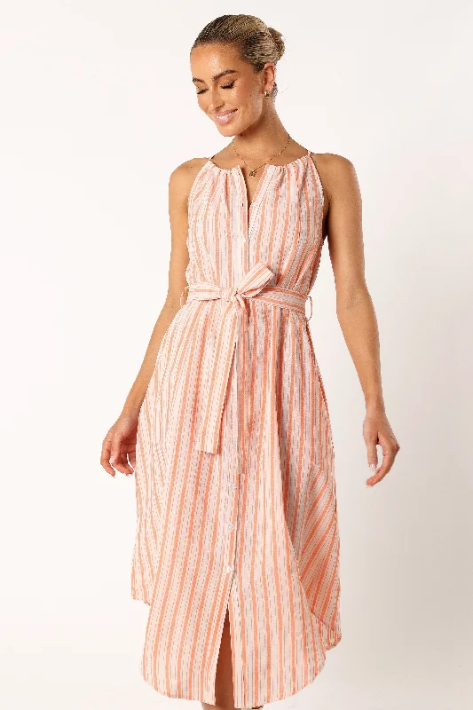 Arabella Midi Dress - Orange Stripe Trendy Midi Skirt