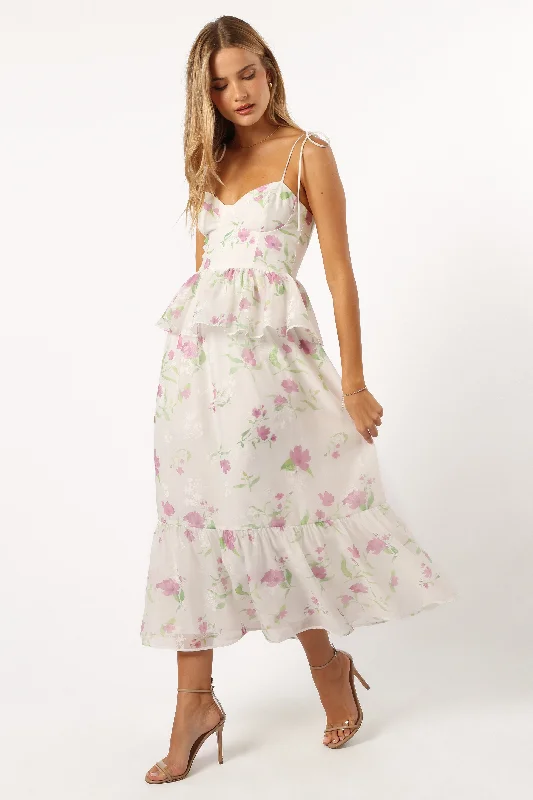 Armani Midi Dress - White Floral Midi Skirt Look