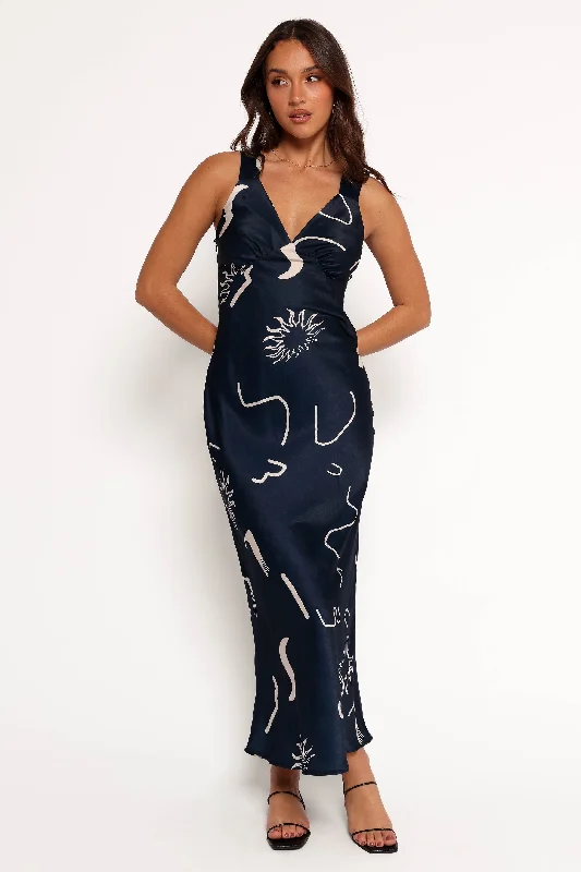 Ashlyn Midi Dress - Navy Print Midi Skirt Print