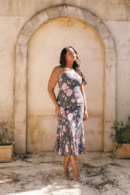 Ashton Midi Dress - Steel Gray Floral Sporty Midi Skirt