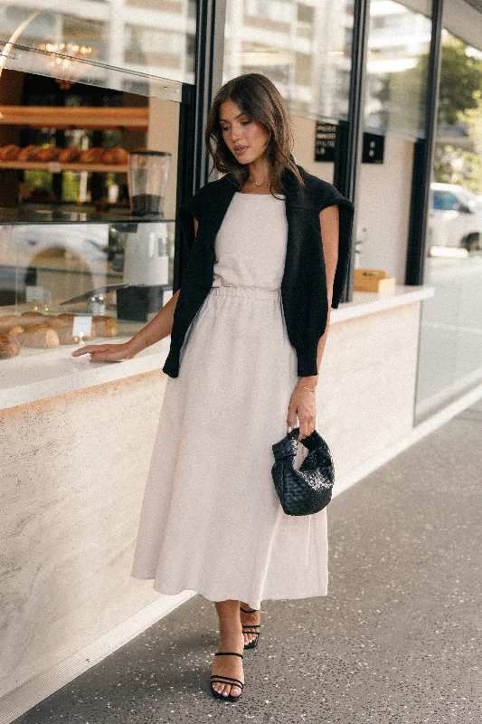 Aubrey Cutout Midi Dress - Beige Fashion Midi Skirt