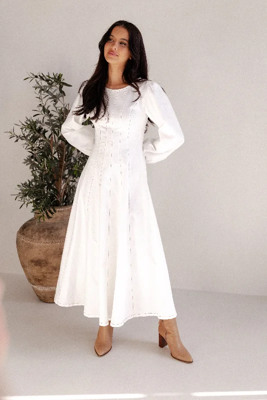 Cilla Midi Dress - White Plain Midi Skirt