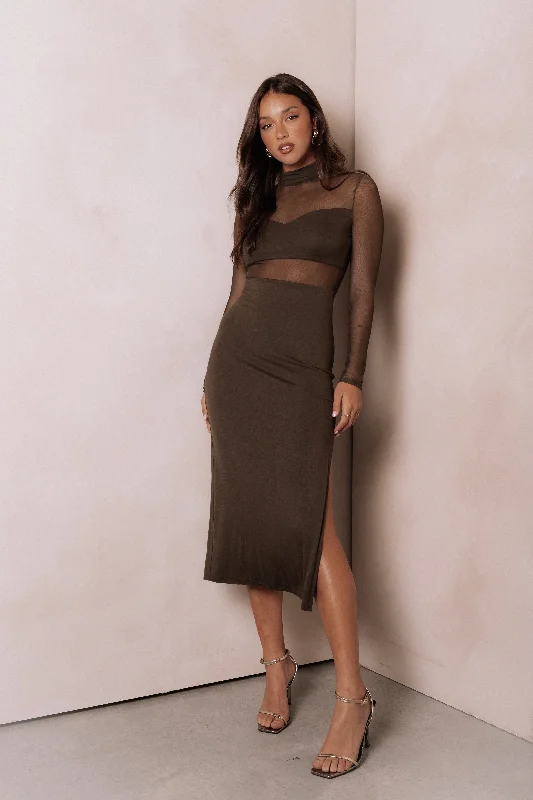 Farrow Long Sleeve Midi Dress - Olive Printed Floral Midi