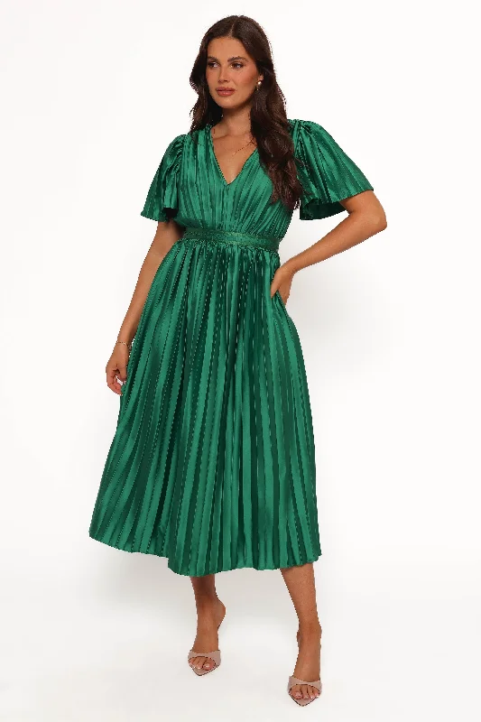 Keelah Midi Dress - Emerald Green Midi Skirt Blouse
