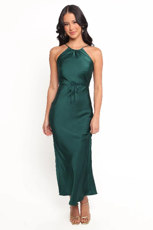 Liana Midi Dress - Emerald Green Pleated Midi Skirt