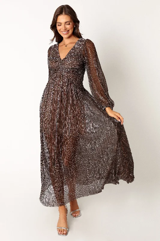 Lustre Long Sleeve Midi Dress - Bronze Midi Skirt Set